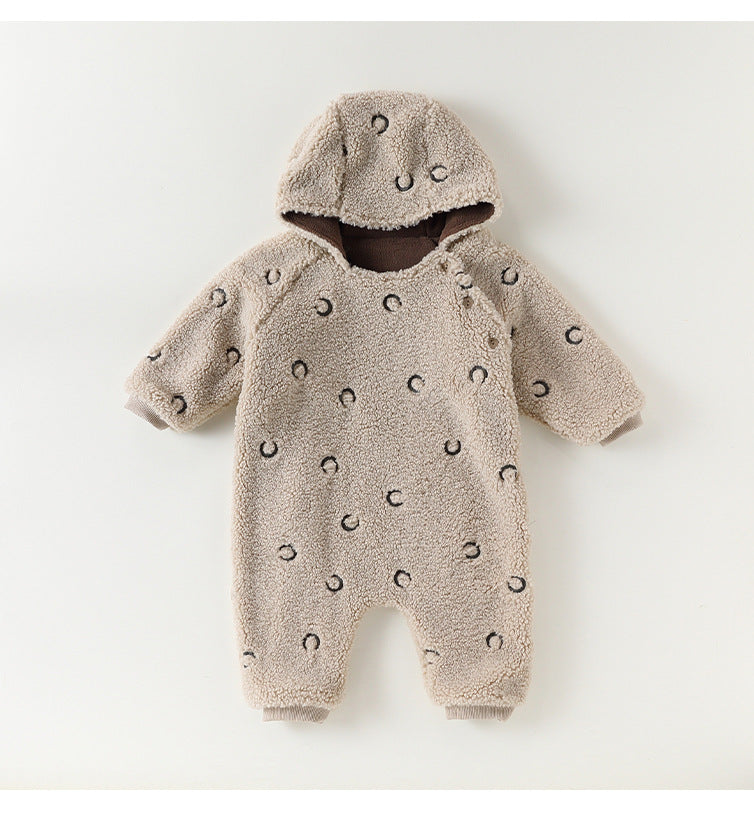 アウタージャンプスーツ 月星 ムーンスター刺繍 ボア 厚手 フード付【mh0011705】