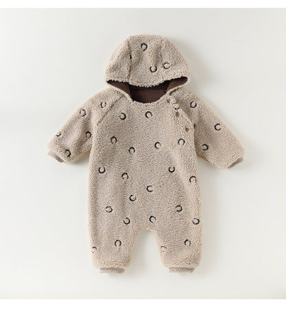 アウタージャンプスーツ 月星 ムーンスター刺繍 ボア 厚手 フード付【mh0011705】