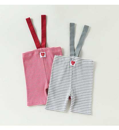 High Waisted Suspender Cotton Shorts Gingham Suspender Half Pants [mh0012782]