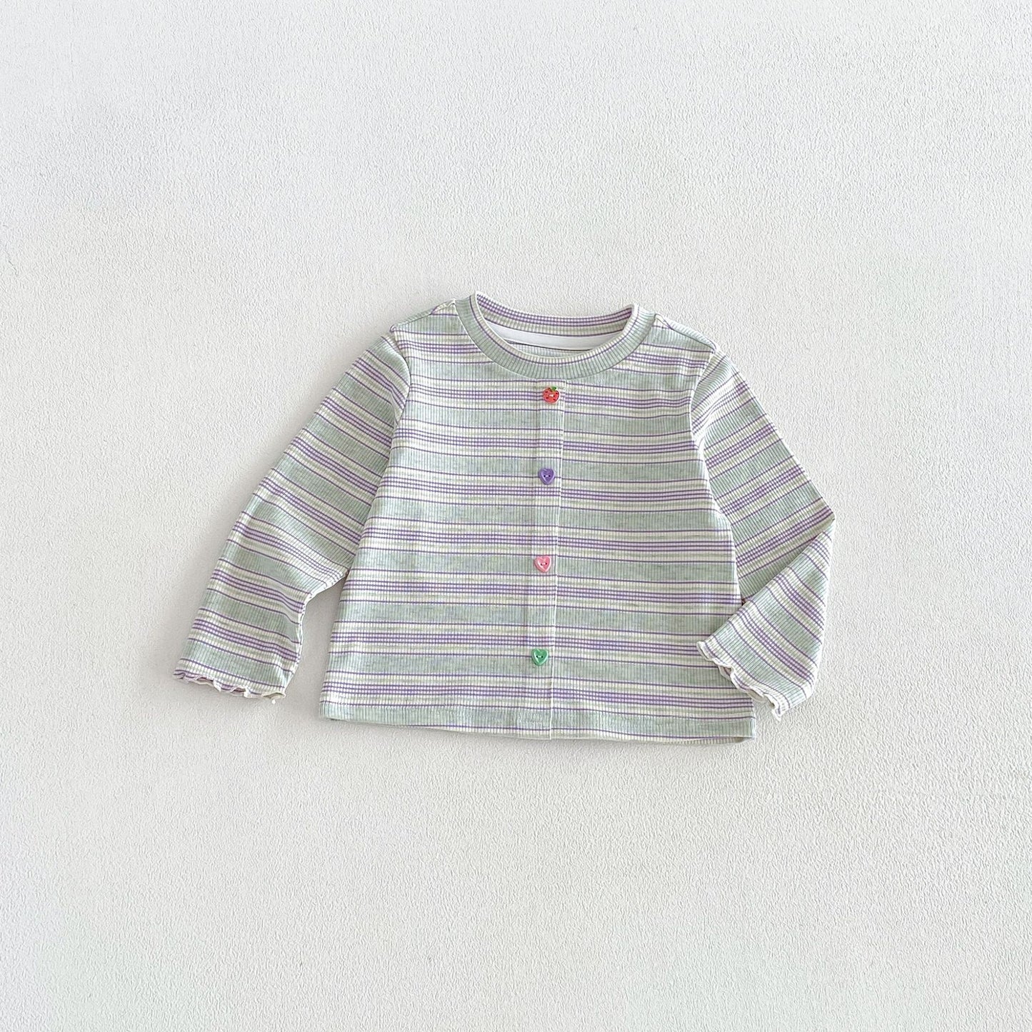 キッズ ボーダー カラフルボタン 長袖Tシャツ【mh0014044】