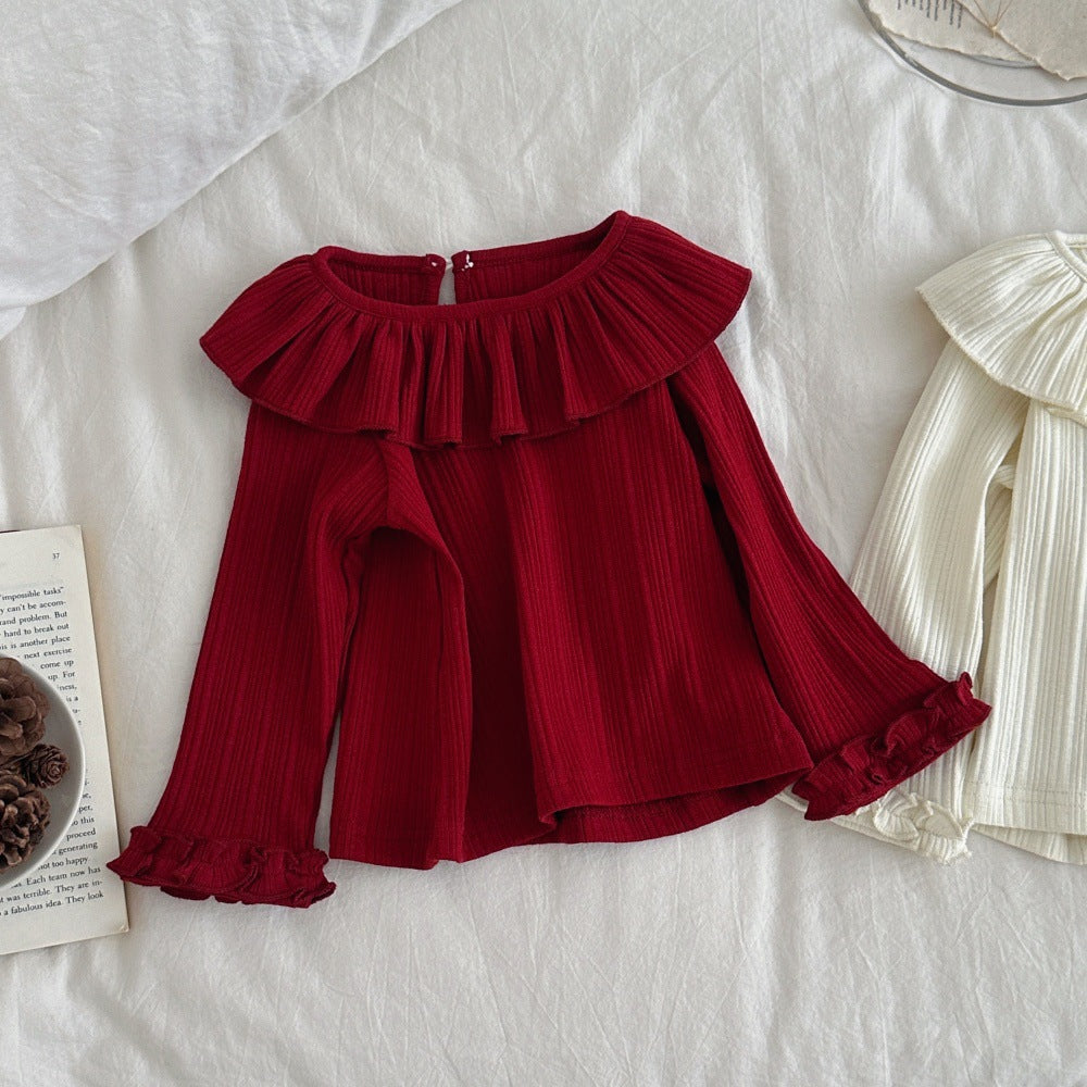Vestido camisero de tirantes para bebé y niña con estampado de cuadros vichy, cuello con volantes, acabado en ondas y detalle de encaje, incluye camiseta de manga larga 【mh0014481】