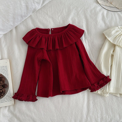 Vestido camisero de tirantes para bebé y niña con estampado de cuadros vichy, cuello con volantes, acabado en ondas y detalle de encaje, incluye camiseta de manga larga 【mh0014481】