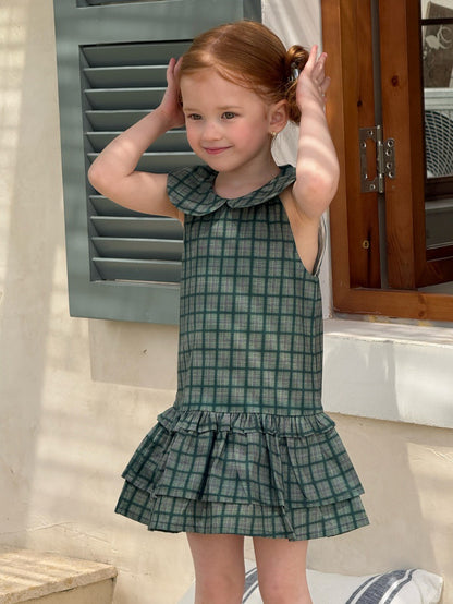 Plaid Sleeveless Doll Collar Dress チェック ノースリーブワンピース【mh0013245】