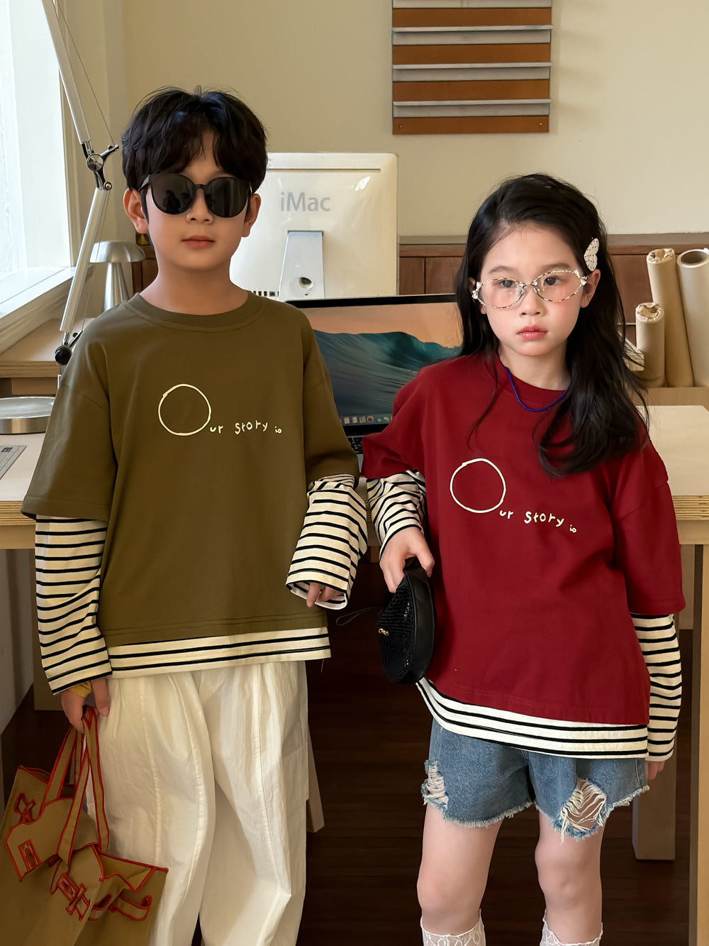 Layered Striped Long Sleeve T-shirt レイヤード ボーダー 長袖Tシャツ【mh0012517】