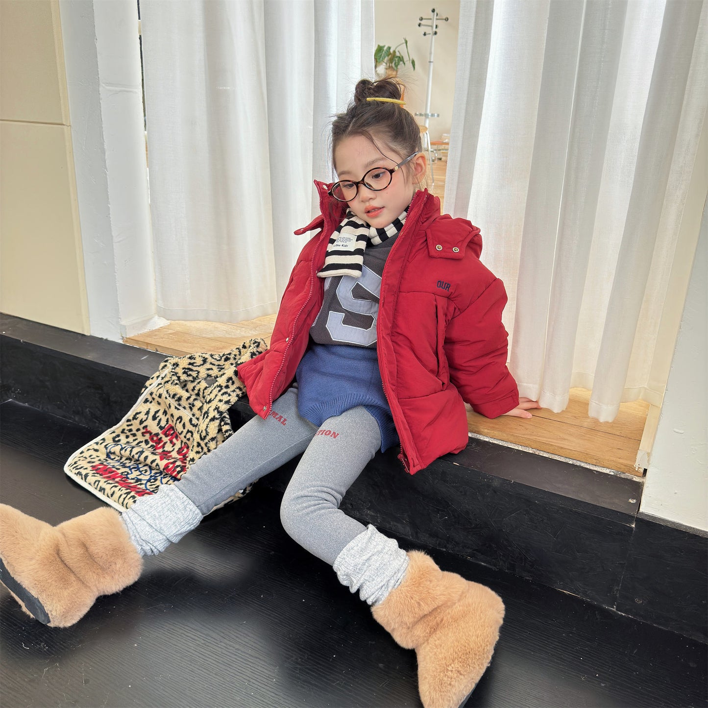 レギンスパンツ 裏起毛 ロゴ刺繍 ドッキング リブ ボトムス【mh0011611】