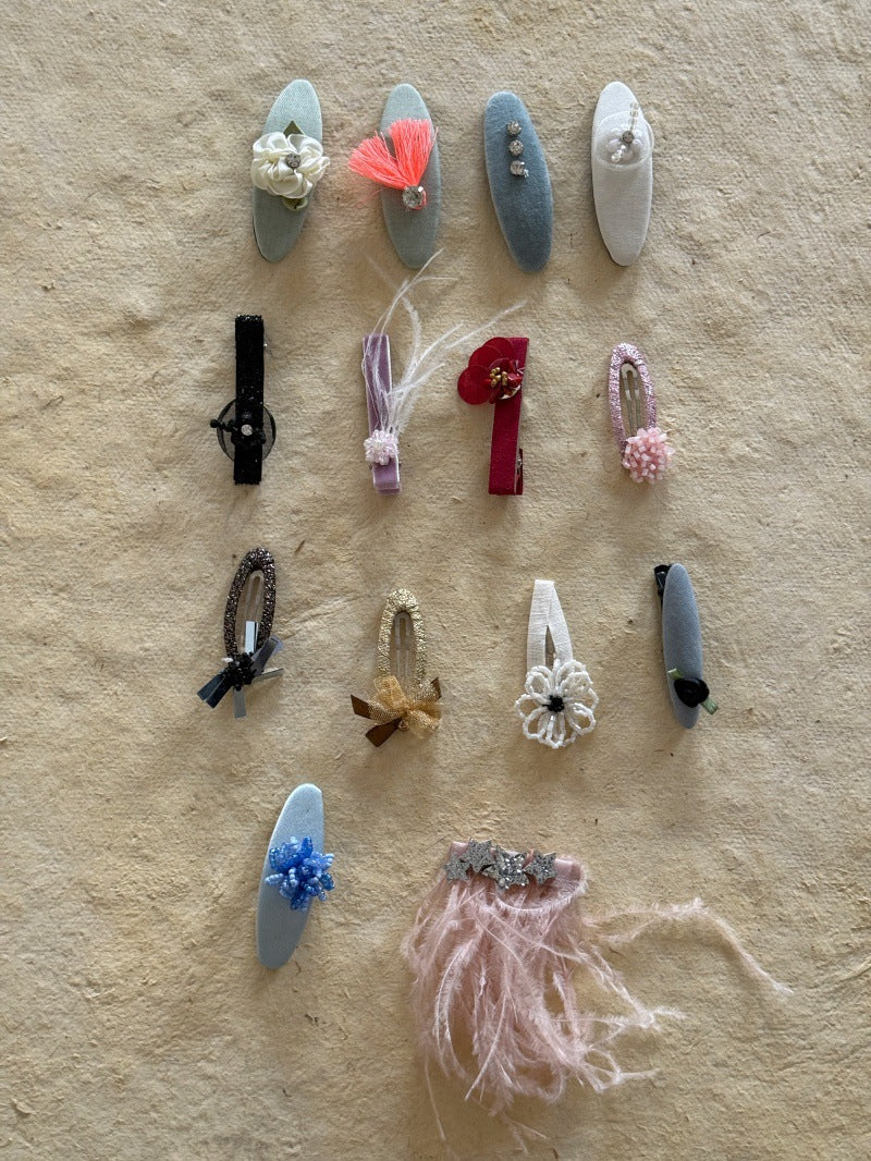 キッズ ハンドメイド レース ライストーン ヘアクリップ【mh0014102】