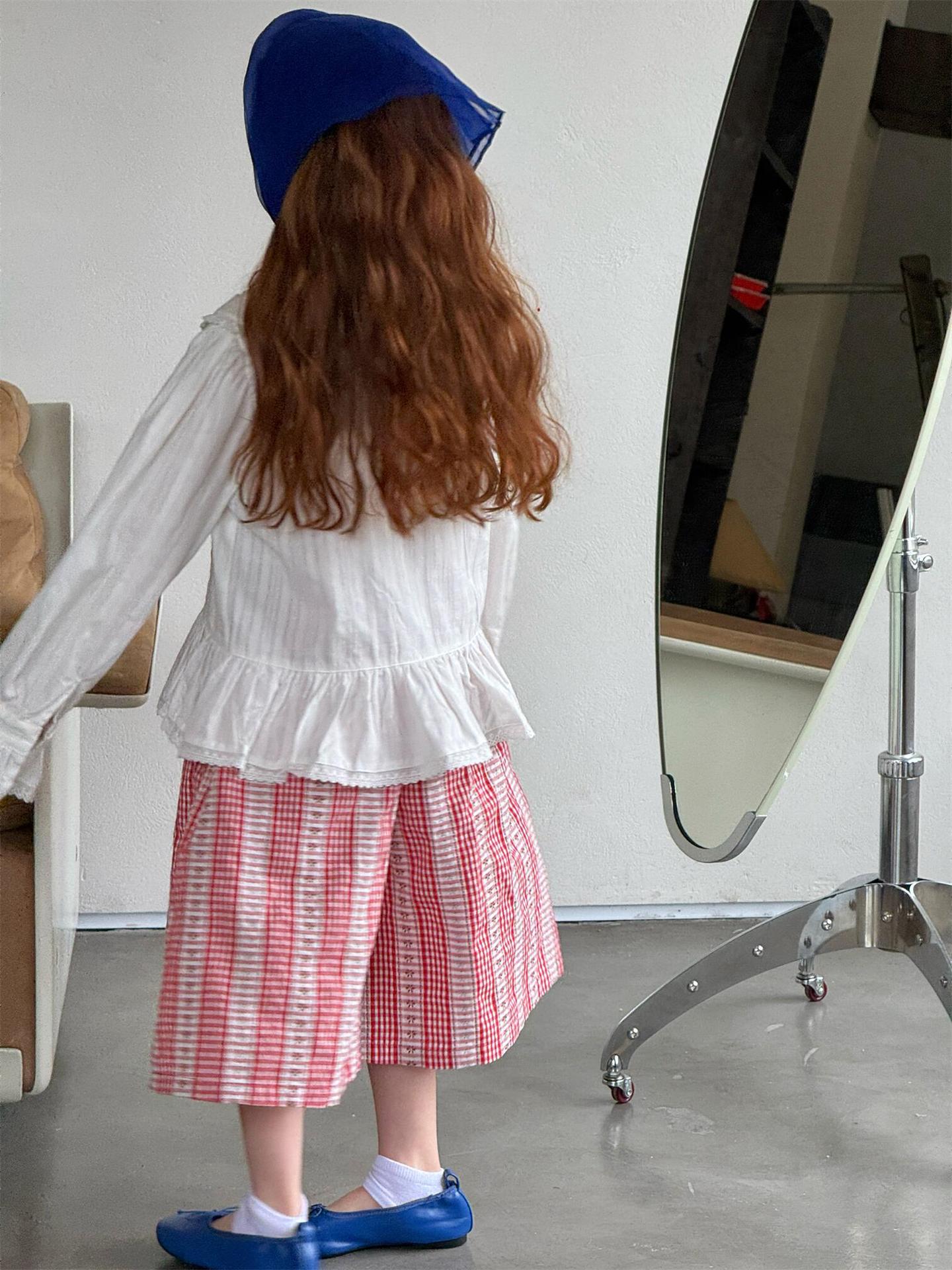 Floral Embroidered Gingham Plaid Capri Pants