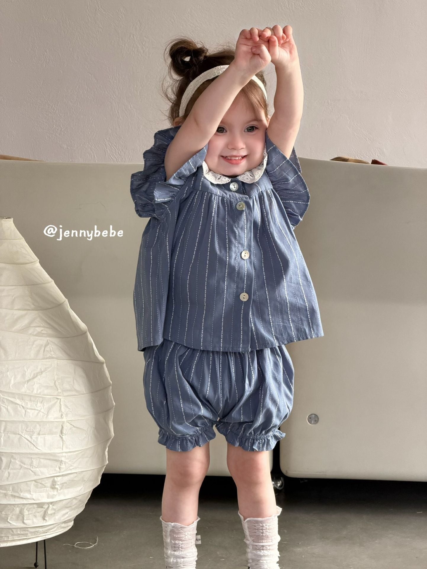 Lace Collar Stripe Cotton Set