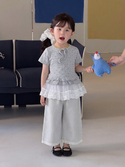 Polka Dot Tiered Ruffle T-Shirt ドット柄 半袖Tシャツ【mh0013118】
