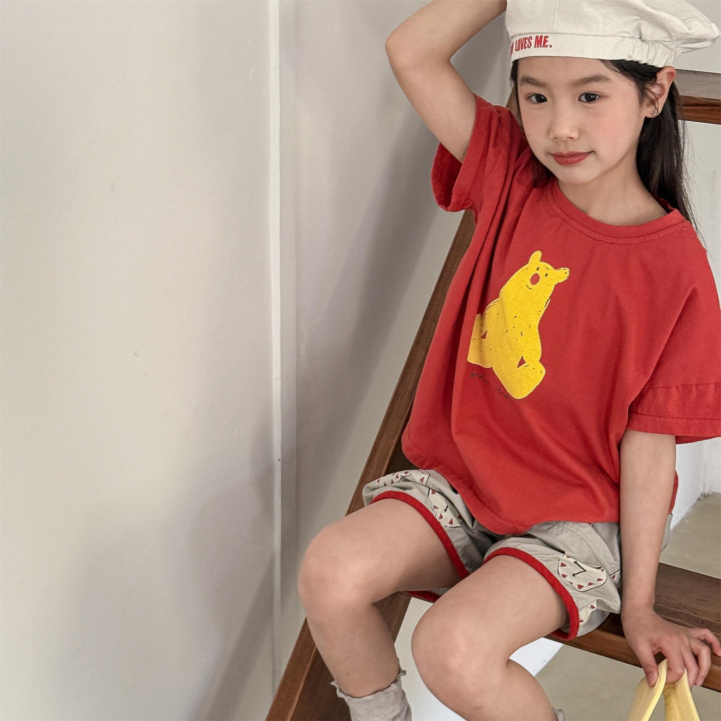 Boiled Egg Bear Graphic T-Shirt コットン クルーネック Tシャツ【mh0012652】