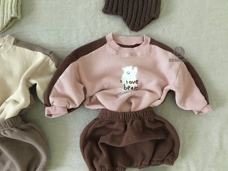 Bear Fleece Sweatshirt & Shorts Set クマ プリント 裏起毛 セットアップ【mh0012681】