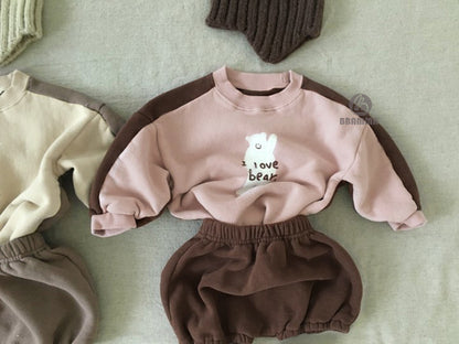Bear Fleece Sweatshirt & Shorts Set クマ プリント 裏起毛 セットアップ【mh0012681】