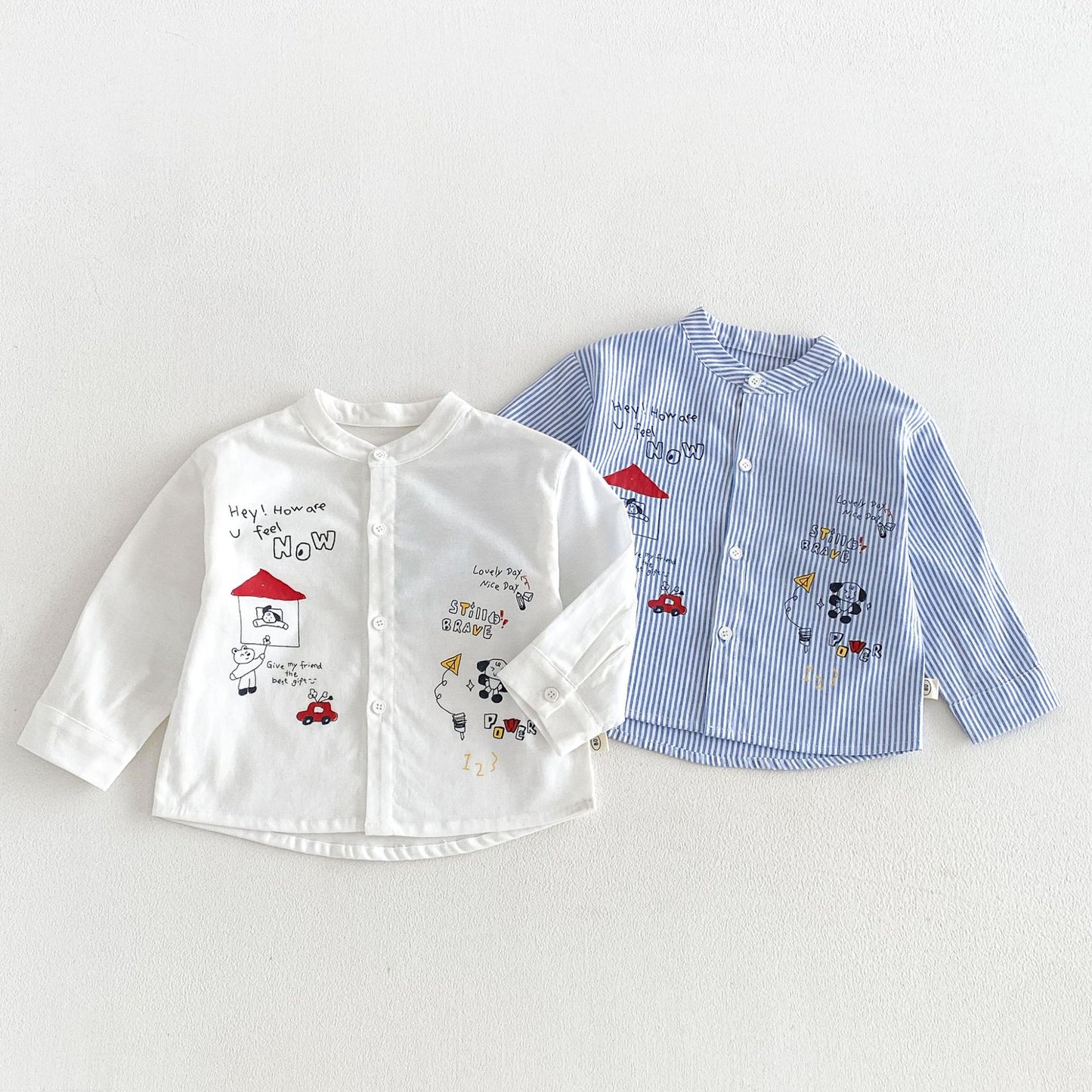 Camisa de manga larga con cuello alto, estampado de rayas y pantalón cargo para niños【mh0014028】