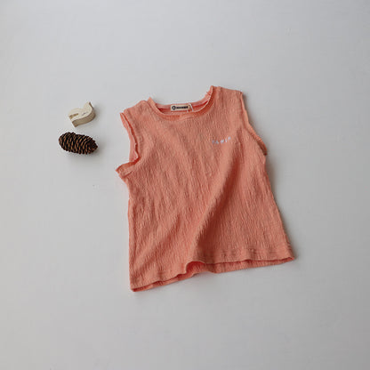 Paris Embroidered Textured Cotton Vest 刺繍 ノースリーブTシャツ【mh0012628】