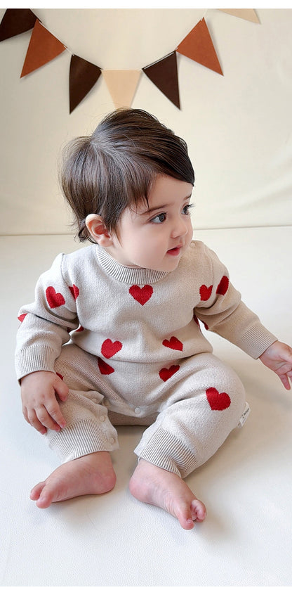 長袖ニットロンパース いちご/ハート ジャンプスーツ【mh0011727】