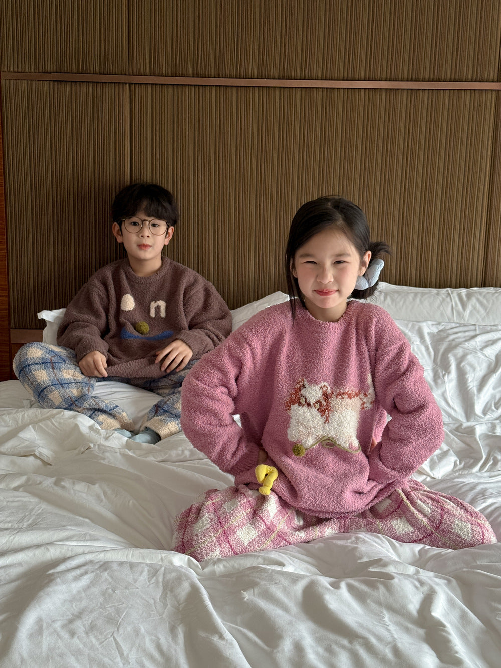 パジャマ キッズ モコモコ 裏起毛 厚手 セットアップ チェック柄 ルームウェア【mh0011660】