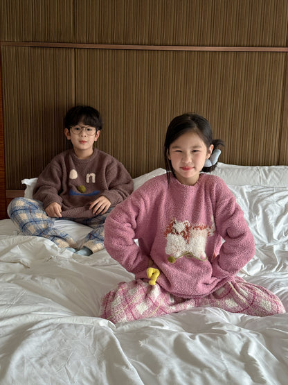 パジャマ キッズ モコモコ 裏起毛 厚手 セットアップ チェック柄 ルームウェア【mh0011660】