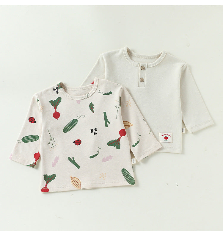 ベビー キッズ プリント ヘンリーネック 長袖Tシャツ【mh0014135】