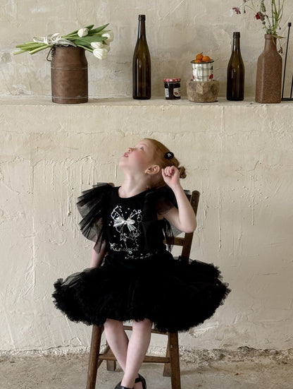 Tulle Ruffle Tiered Skirt Set Ribbon Short Sleeve T-Shirt Setup