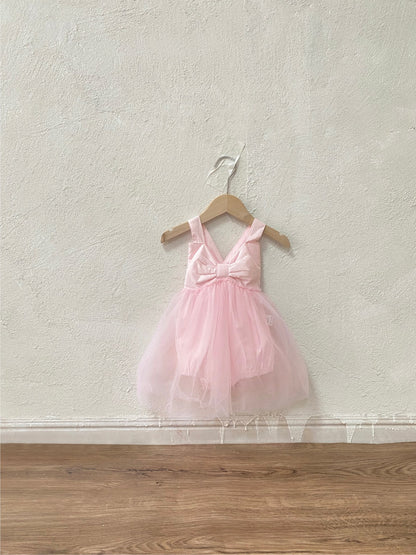 Bow Back Tulle Romper Dress ビッグリボン ノースリーブ チュールロンパース【mh0012700】