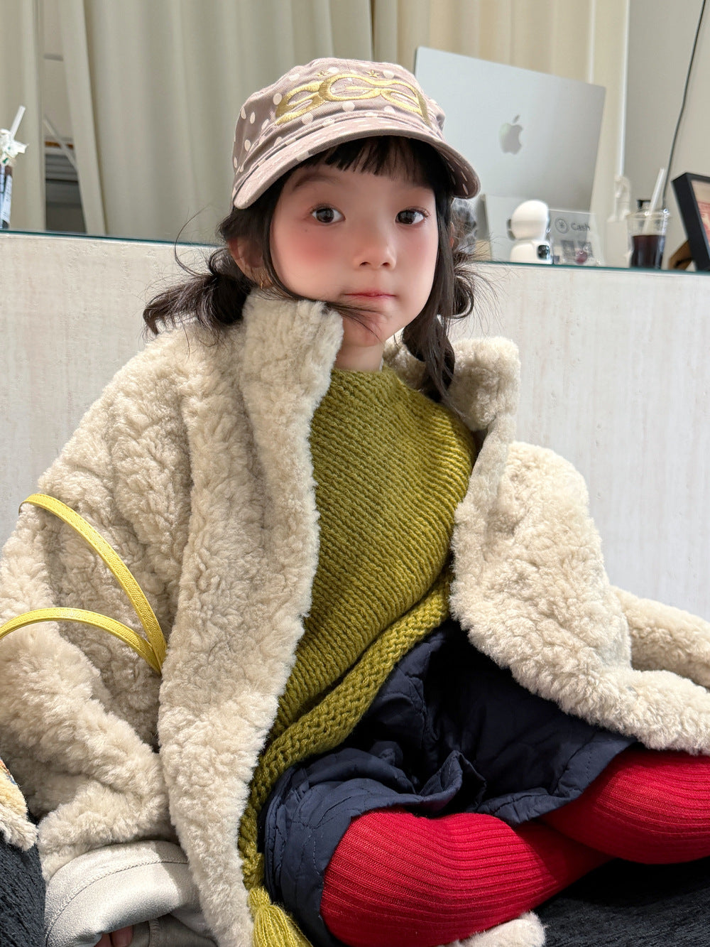 キッズ ジュニア 裏ボア フェイクムートンコート ロング丈 厚手 防寒アウター【mh0014684】