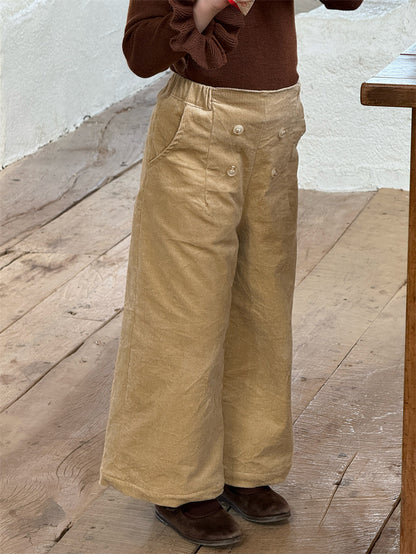 コーデュロイパンツ ワイド ダブルボタン ハイウエスト カジュアル ボトムス【mh0011614】