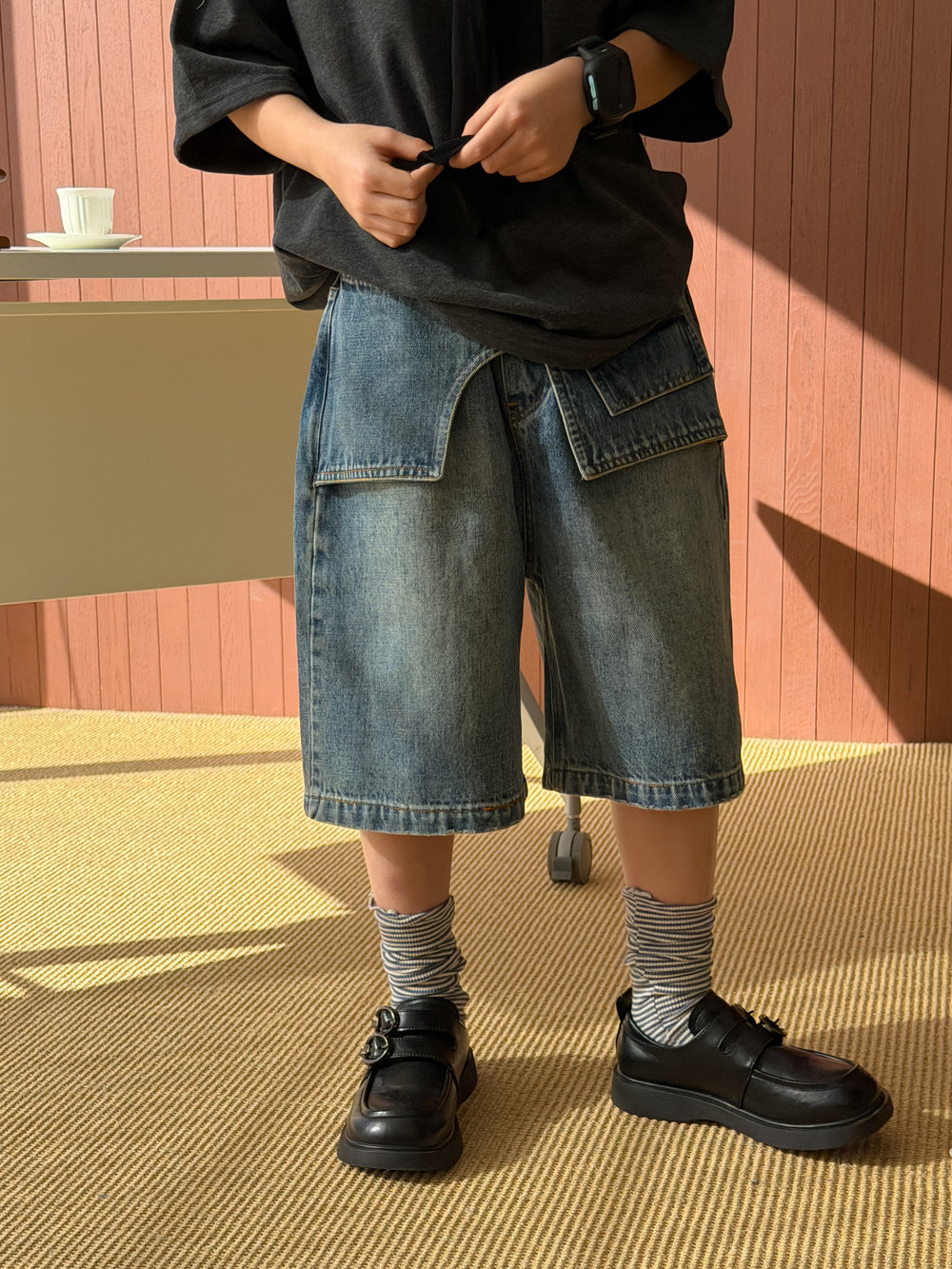 Asymmetric Waist Denim Shorts
