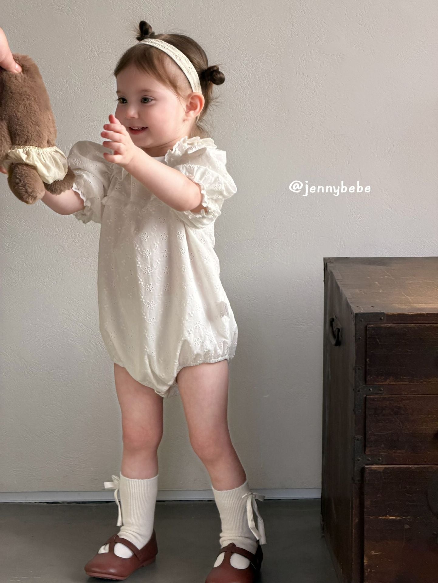 Eyelet Cotton Puff Sleeve Romper コットン レース パフスリーブ ロンパース【mh0012545】