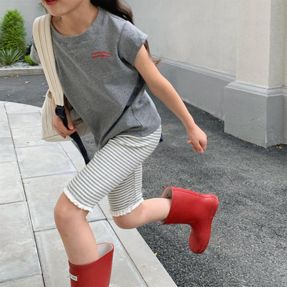 キッズ用スポーティー ロゴ半袖Tシャツ（チャコールグレー）