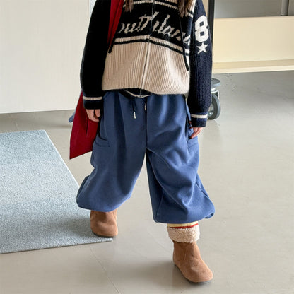Pantalones largos de felpa para niños, corte holgado con cintura elástica y forro polar [mh0014538]