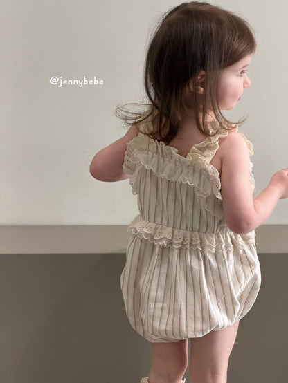 Stripe Lace Romper ストライプ レース ロンパース【mh0012532】