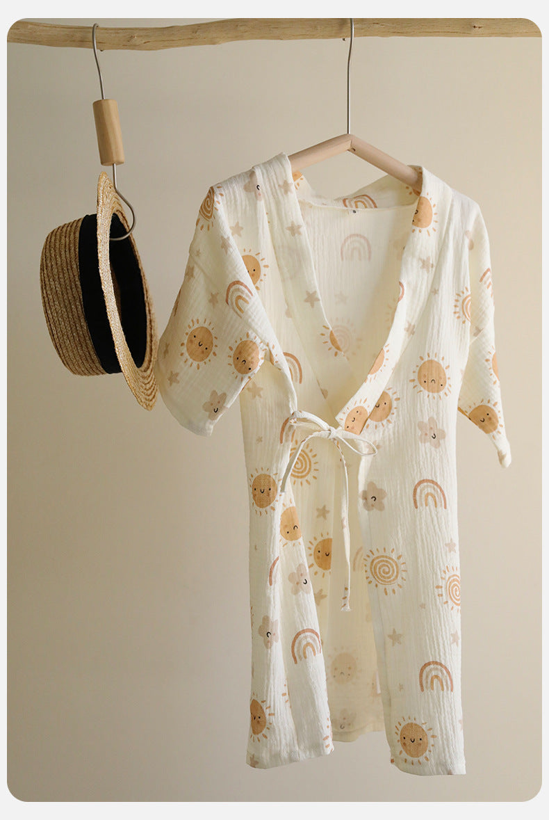 Printed Cotton Gauze Yukata Bathrobe [mh0012598]