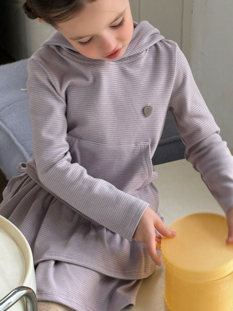 Kids' Bordered Hooded Long-Sleeved Parka and Ruffled Miniskirt Set [mh0014080]