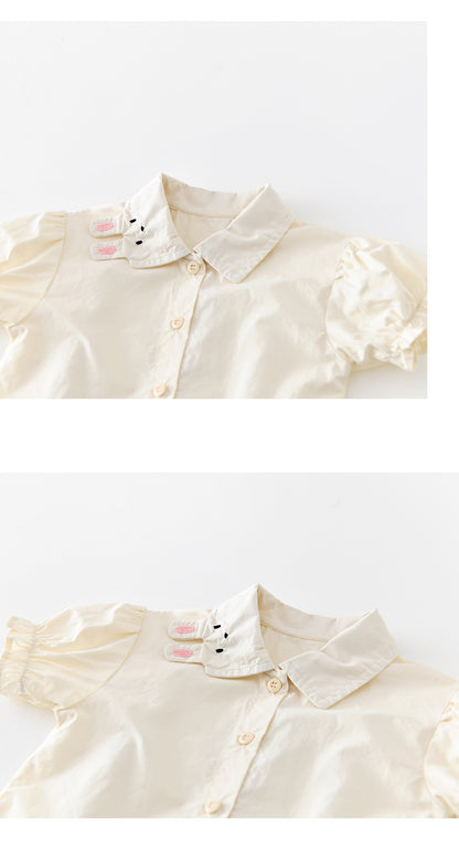Rabbit Embroidery Set 半袖シャツ フリルハーフパンツ セット【mh0012854】