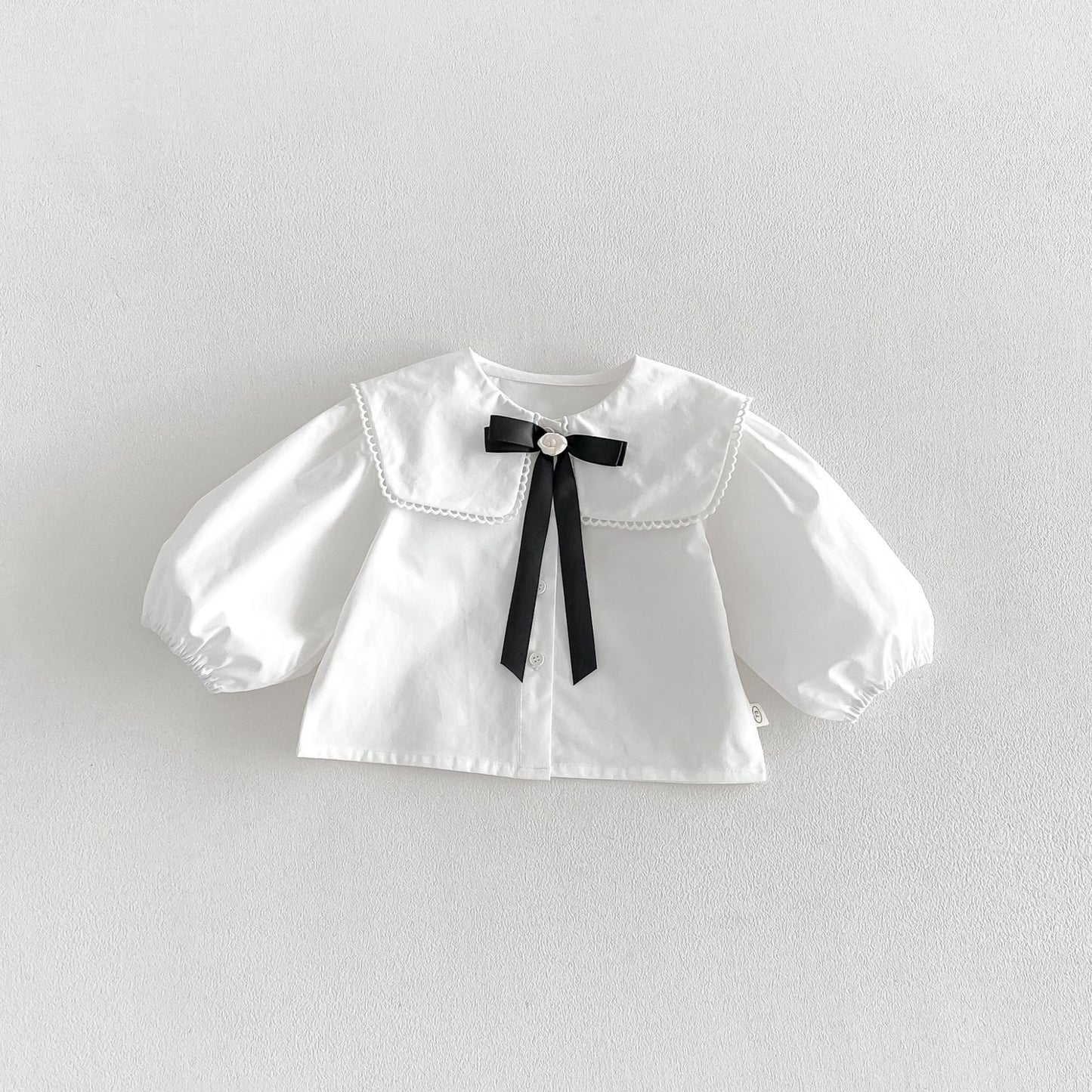 Camisa de manga larga con cuello grande y lazo, y pichi para niños [mh0014034]