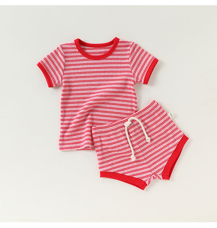 Striped Tee & Shorts Set ボーダー 半袖Tシャツ ショートパンツ セット【mh0013033】