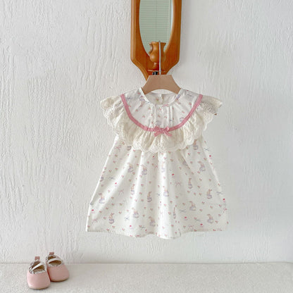 Rabbit Floral Lace Collar Dress ウサギ 花柄 レース襟 ノースリーブ ワンピース【mh0012711】
