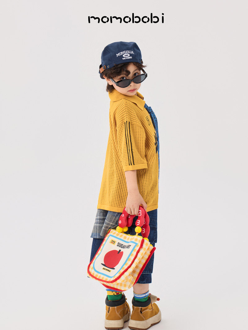 Knitted Letter Polo & Denim Shorts ニットポロシャツ デニムハーフパンツ【mh0013000】