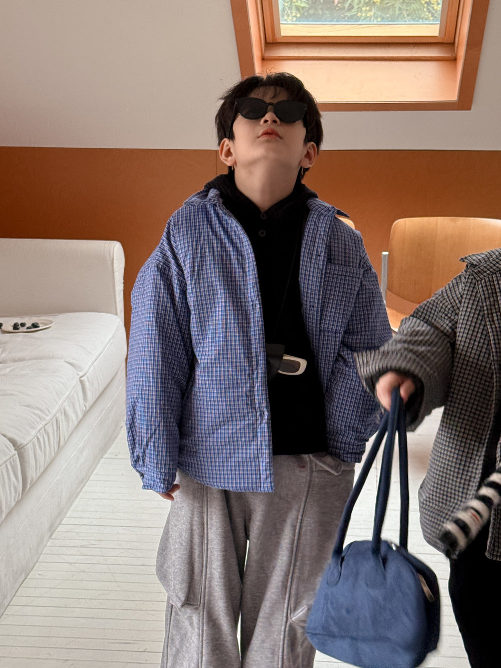 シャツジャケット キッズ チェック柄 中綿 厚手 ルーズフィット カジュアル アウター【mh0011673】