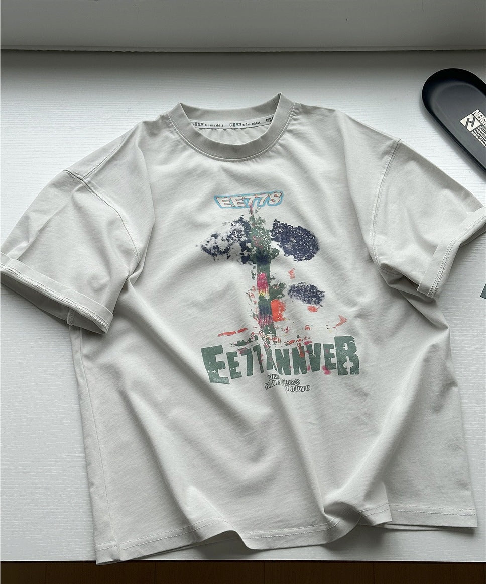 Abstract Art Graphic Tee グラフィックプリント 半袖Tシャツ【mh0012943】
