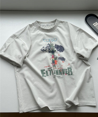 Abstract Art Graphic Tee グラフィックプリント 半袖Tシャツ【mh0012943】
