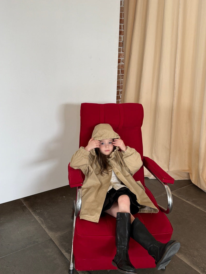 Kids' Hooded Front-Button Long-Sleeve Trench Coat [mh0014069]