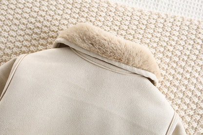 アウタージャンプスーツ 犬刺繍 ボア襟 フェイクムートン カバーオール【mh0011694】