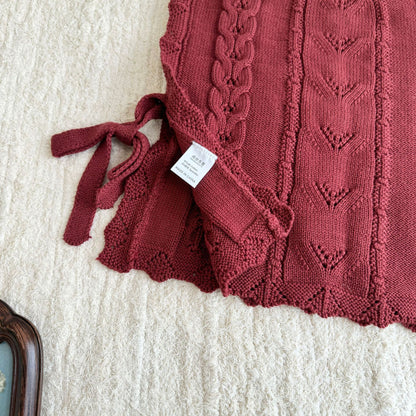 キッズ フラワー チェリー 刺繍 フリル ニット ベスト 長袖 ブラウス ワイド デニムパンツ【mh0014607】