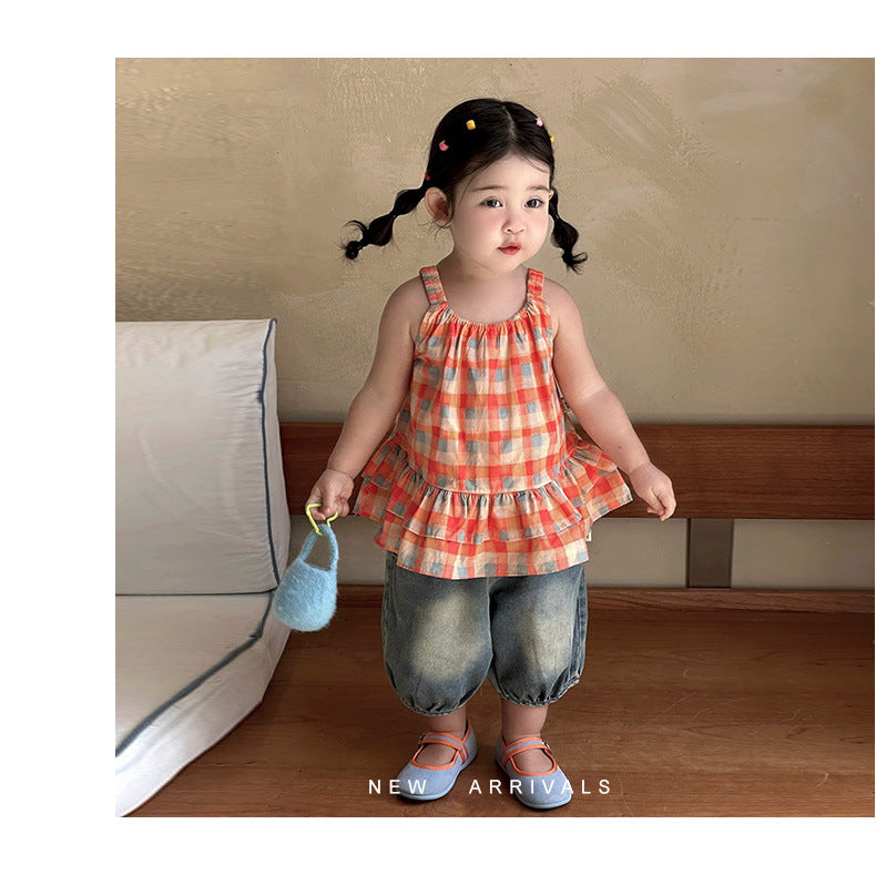 Gingham Tiered Top Gingham Check Sleeveless Tunic [mh0012850]