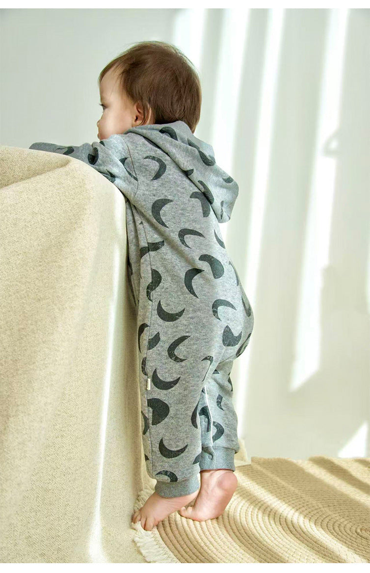 ジャンプスーツ 裏起毛 フード付 長袖 プリント【mh0011710】