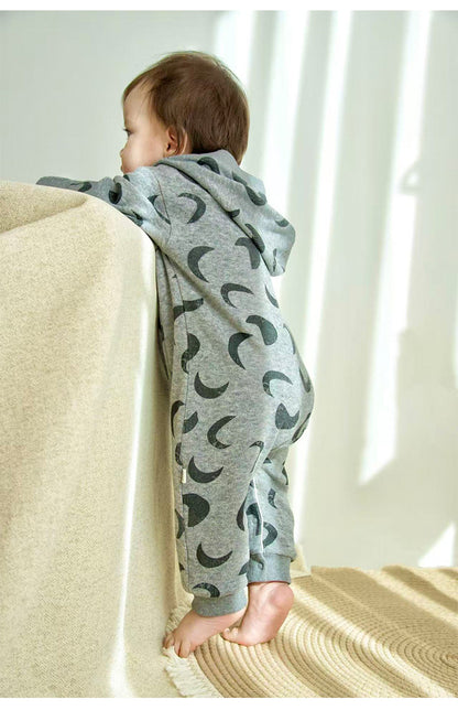 ジャンプスーツ 裏起毛 フード付 長袖 プリント【mh0011710】