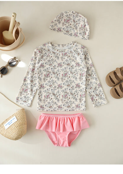 UPF50 Plus Floral Long Sleeve Swimsuit 花柄 ラッシュガード 3点セット【mh0012583】