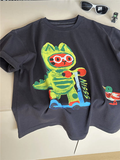 Cartoon Graphic T-shirt 恐竜 アニマル Tシャツ【mh0012947】