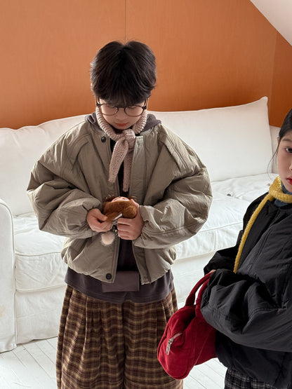 ブルゾンジャケット キッズ 中綿 厚手 ラウンドネック ショート丈 オーバーサイズ アウター【mh0011666】